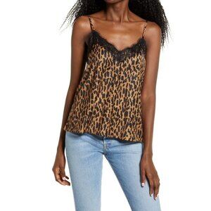 BP. Animal Print Lace Trim Satin Camisole Tank Top